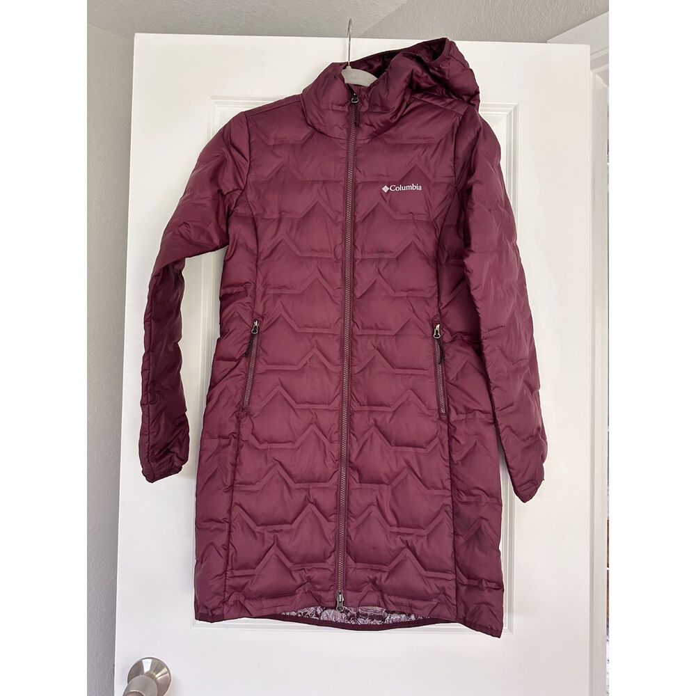 Columbia Delta Ridge Long Down Puffer Jacket Womens XS Marionberry Red Hooded